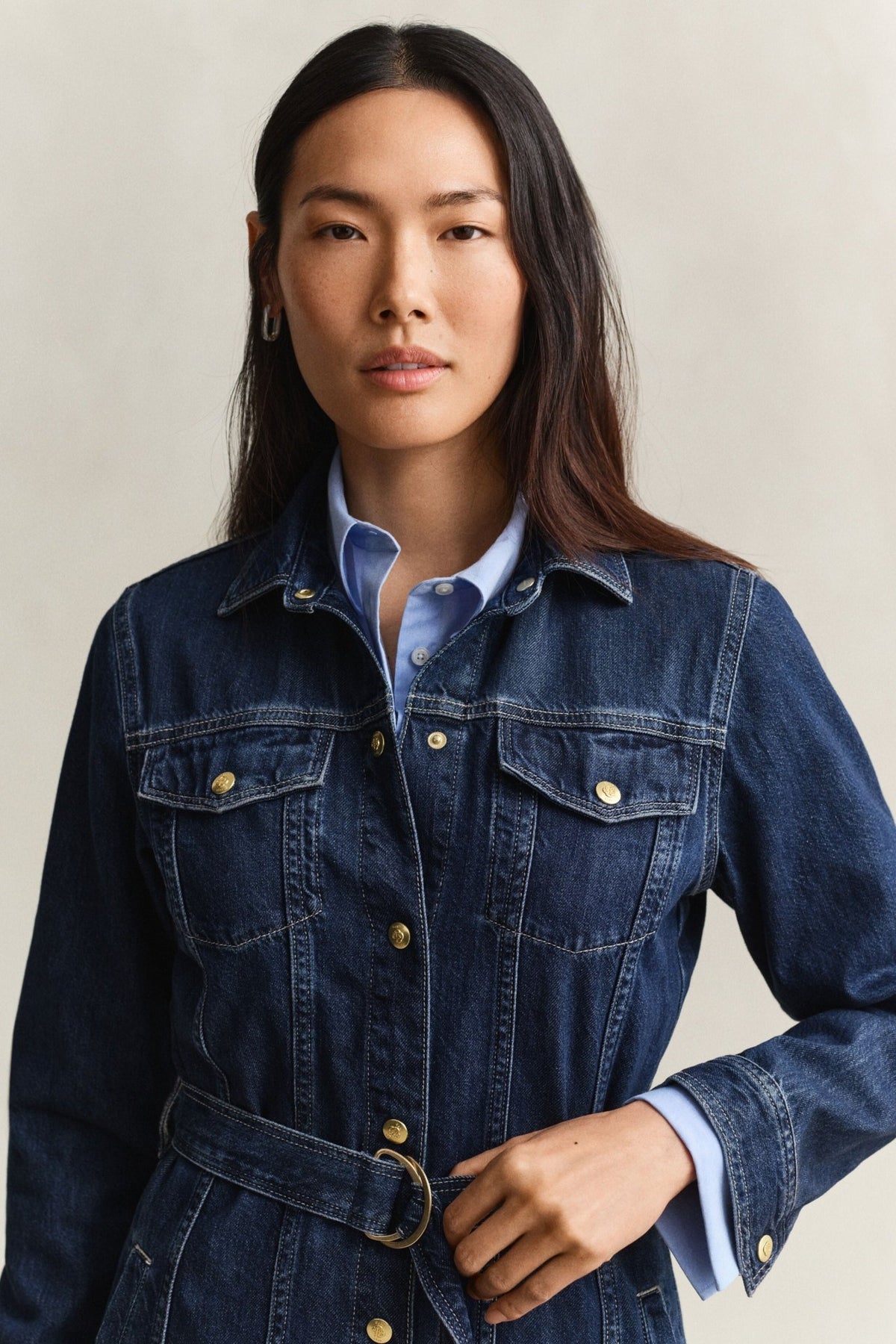 Young Ideas & Henmores -Belted Denim Midi Dress -961 Dark Blue Worn In -8