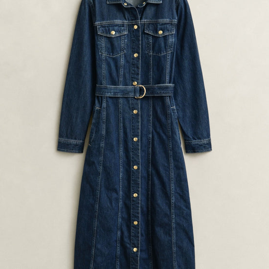 Young Ideas & Henmores -Belted Denim Midi Dress -961 Dark Blue Worn In -8