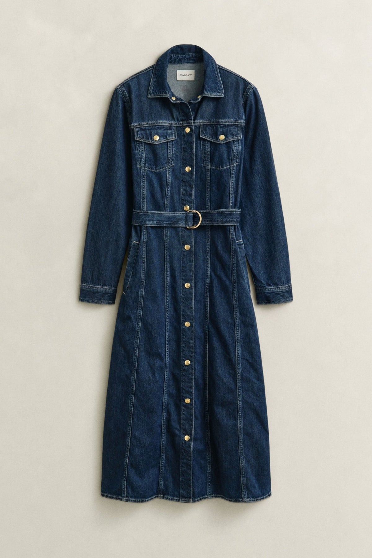Young Ideas & Henmores -Belted Denim Midi Dress -961 Dark Blue Worn In -8