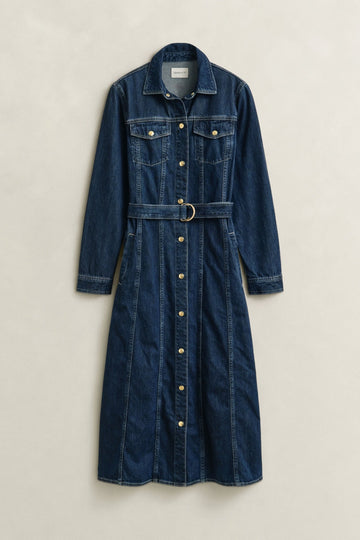 Young Ideas & Henmores -Belted Denim Midi Dress -961 Dark Blue Worn In -8