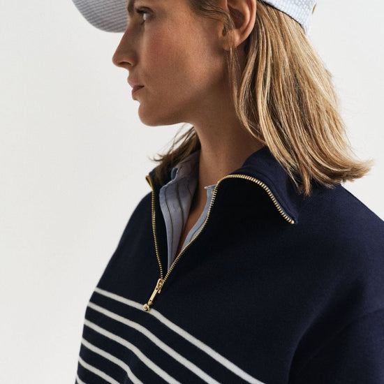 Young Ideas/Henmores - Breton Rib Half Zip Sweat - 113 Eggshell - S