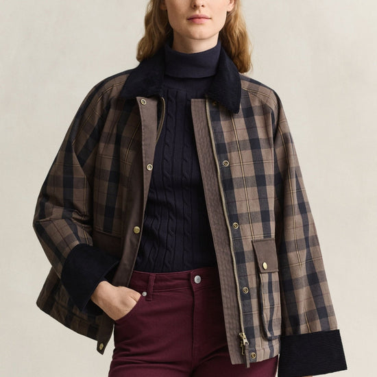 Young Ideas & Henmores -Checked Waxed Jacket -260 Faded Taupe -XS