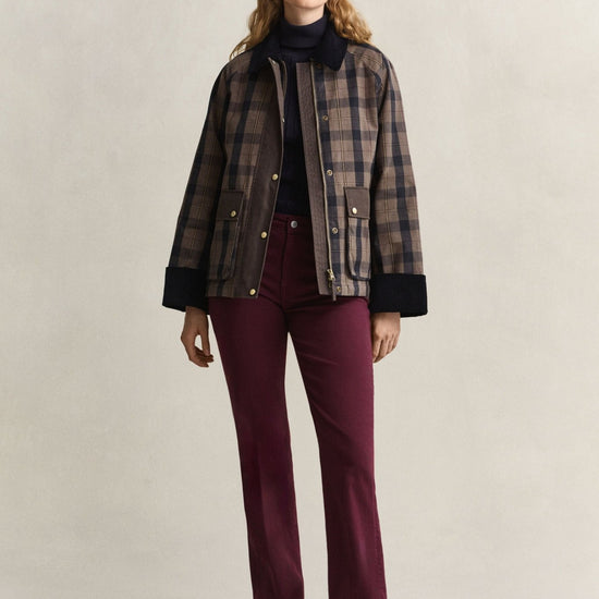 Young Ideas & Henmores -Checked Waxed Jacket -260 Faded Taupe -XS
