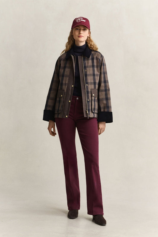 Young Ideas & Henmores -Checked Waxed Jacket -260 Faded Taupe -XS