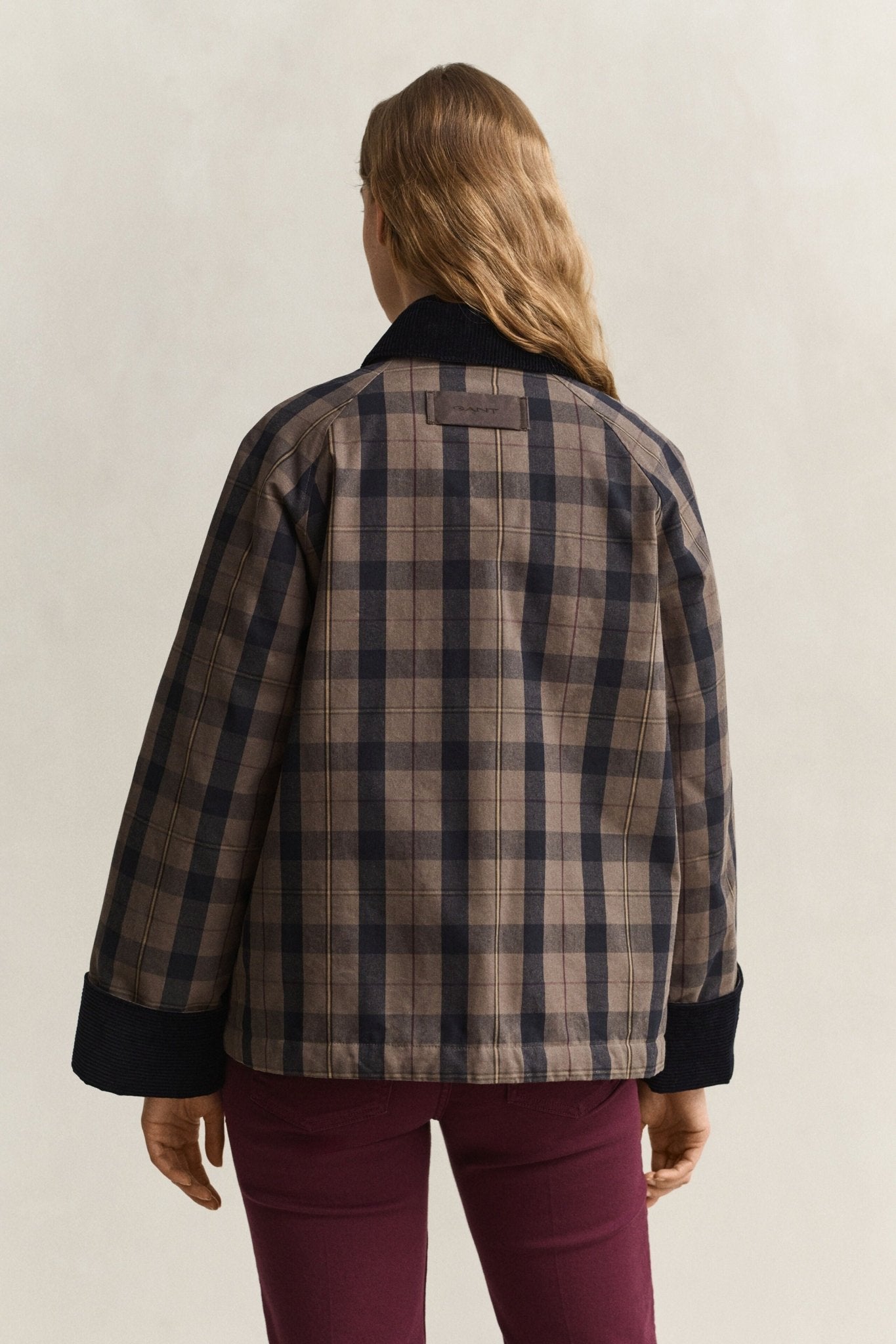 Young Ideas & Henmores -Checked Waxed Jacket -260 Faded Taupe -XS