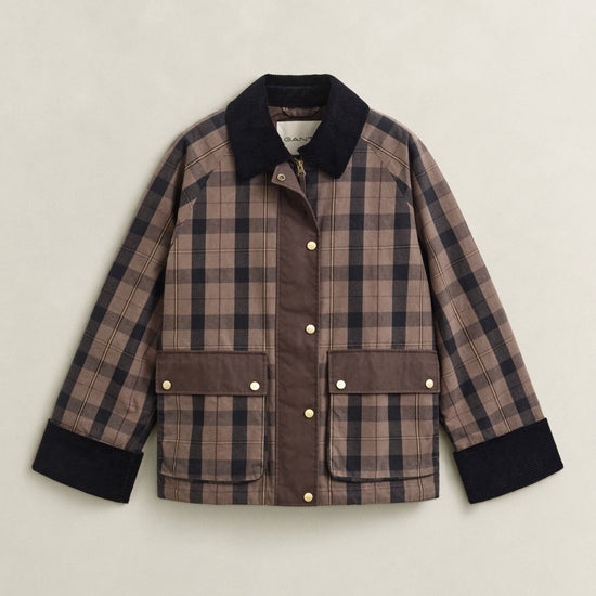 Young Ideas & Henmores -Checked Waxed Jacket -260 Faded Taupe -XS