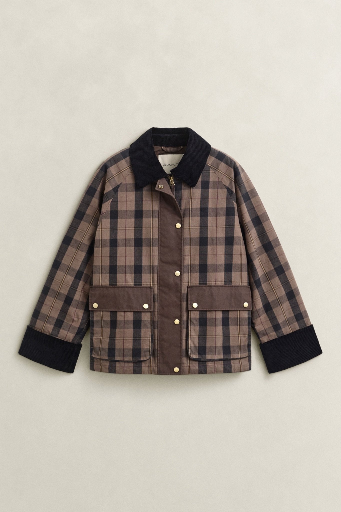 Young Ideas & Henmores -Checked Waxed Jacket -260 Faded Taupe -XS