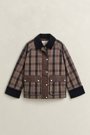 Young Ideas & Henmores -Checked Waxed Jacket -260 Faded Taupe -XS