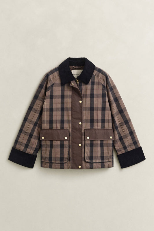 Young Ideas & Henmores -Checked Waxed Jacket -260 Faded Taupe -XS