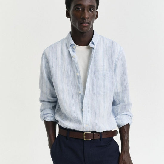 Young Ideas/Henmores - Classic Long Sleeve Stripe Shirt - 468 Capri Blue - M