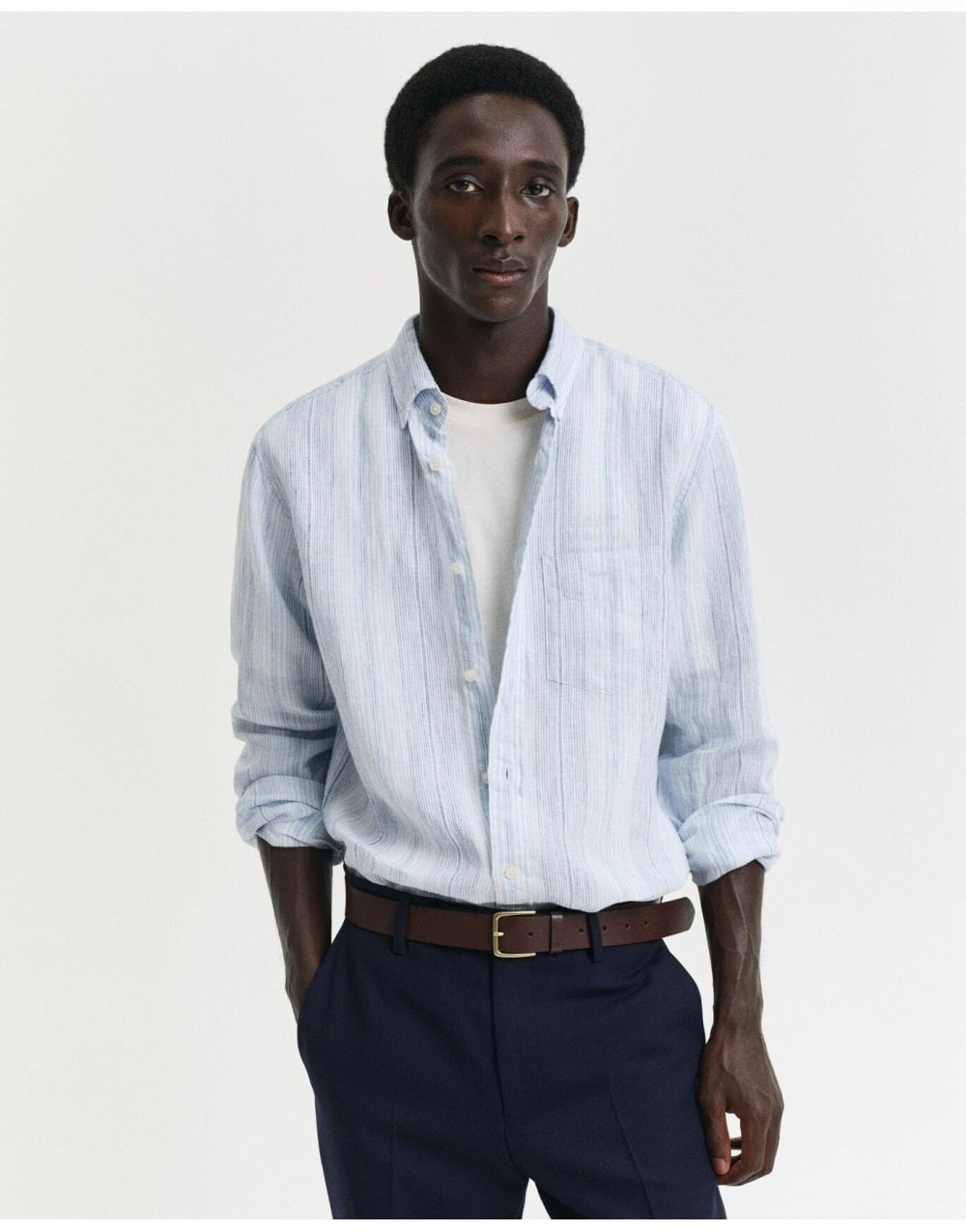 Young Ideas/Henmores - Classic Long Sleeve Stripe Shirt - 468 Capri Blue - M