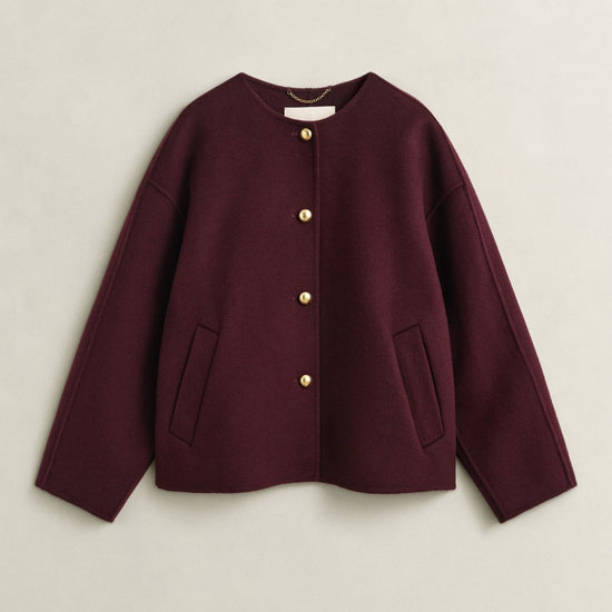 Young Ideas & Henmores -Collarless Handstitched Jacket -667 Darkened Wine -XS