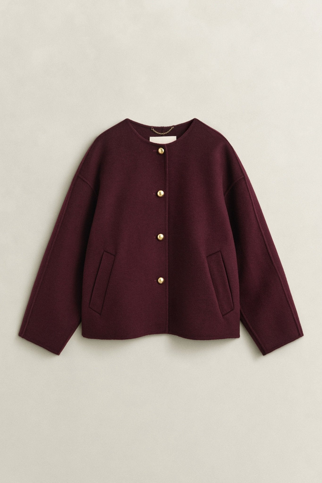 Young Ideas & Henmores -Collarless Handstitched Jacket -667 Darkened Wine -XS