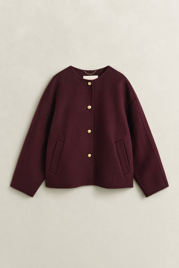 Young Ideas & Henmores -Collarless Handstitched Jacket -667 Darkened Wine -XS