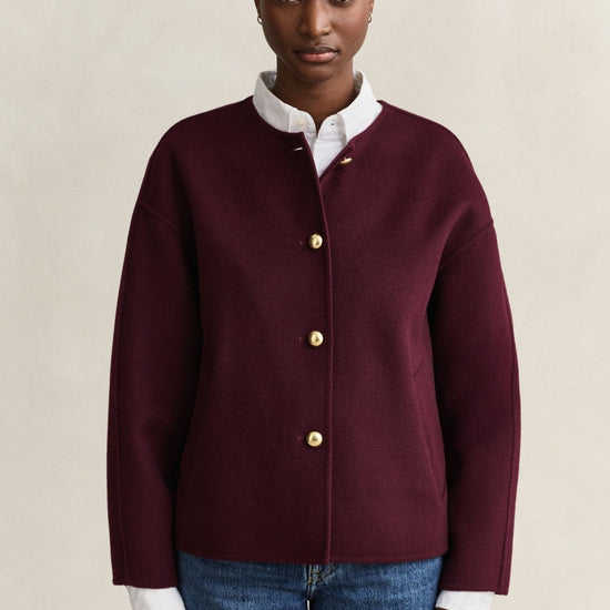 Young Ideas & Henmores -Collarless Handstitched Jacket -667 Darkened Wine -XS
