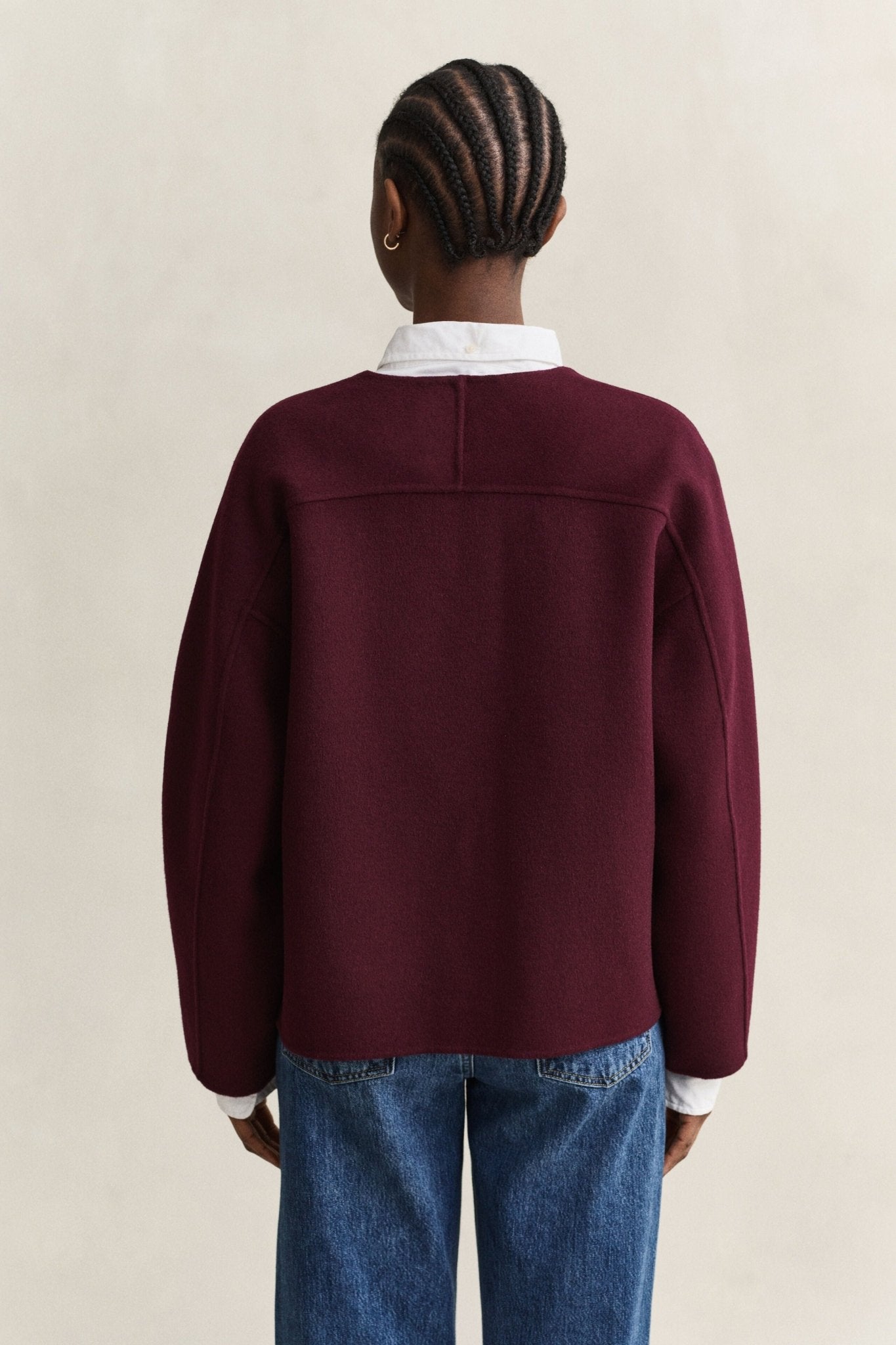 Young Ideas & Henmores -Collarless Handstitched Jacket -667 Darkened Wine -XS