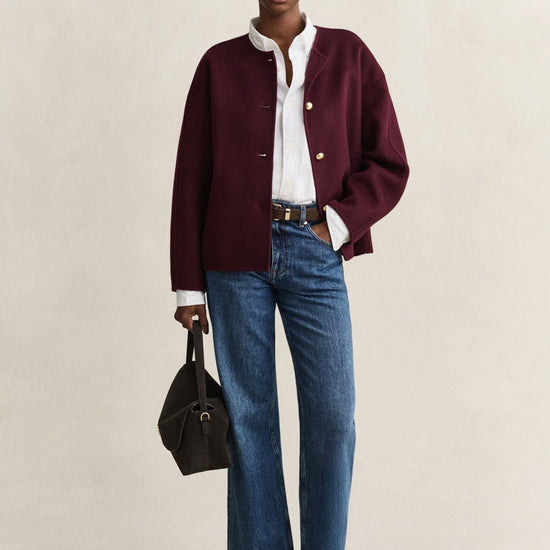 Young Ideas & Henmores -Collarless Handstitched Jacket -667 Darkened Wine -XS