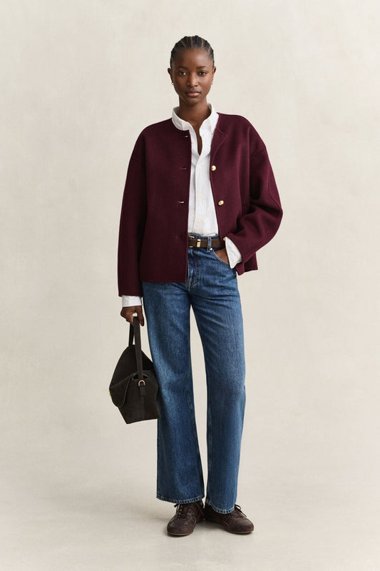 Young Ideas & Henmores -Collarless Handstitched Jacket -667 Darkened Wine -XS