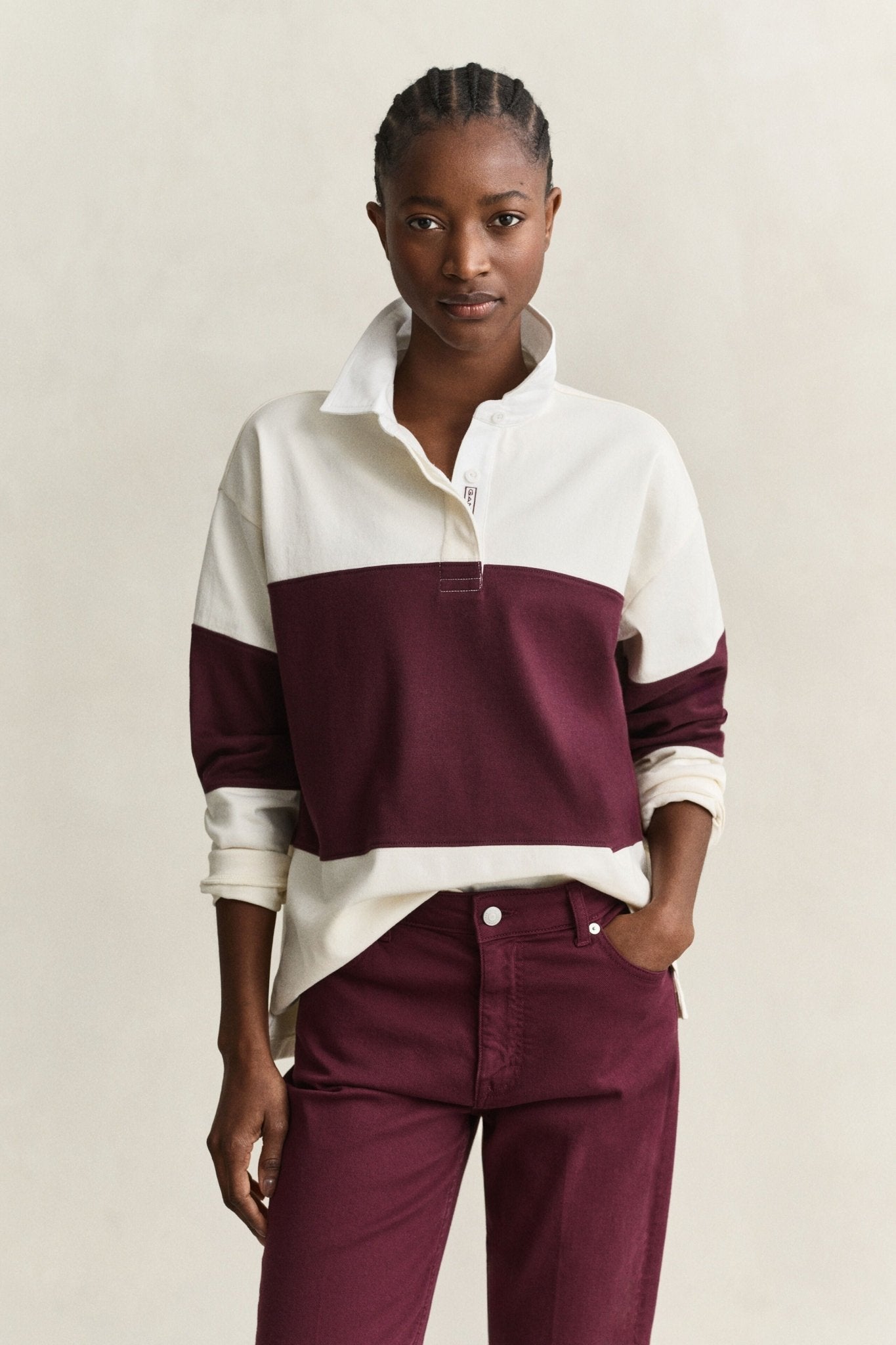 Young Ideas & Henmores -Color Blocked Heavy Rugger -667 Darkened Wine -XS