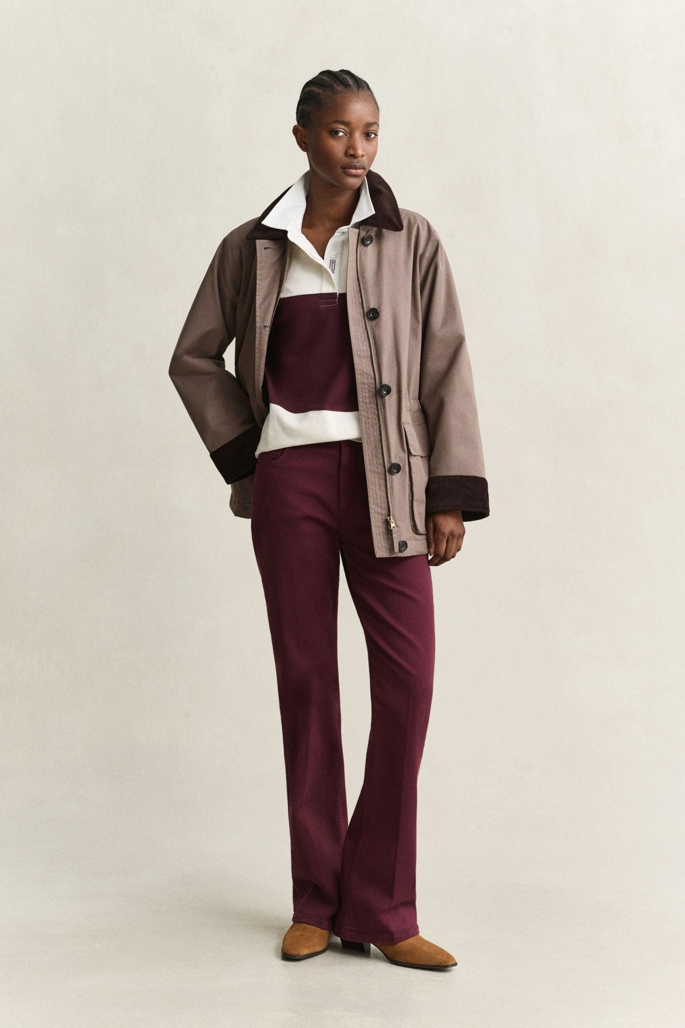 Young Ideas & Henmores -Color Blocked Heavy Rugger -667 Darkened Wine -XS