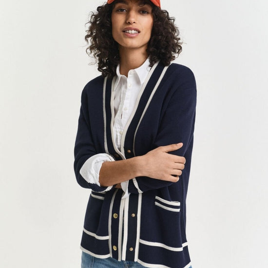 Young Ideas/Henmores - Contrast Knit Cardigan - 433 Evening Blue - S