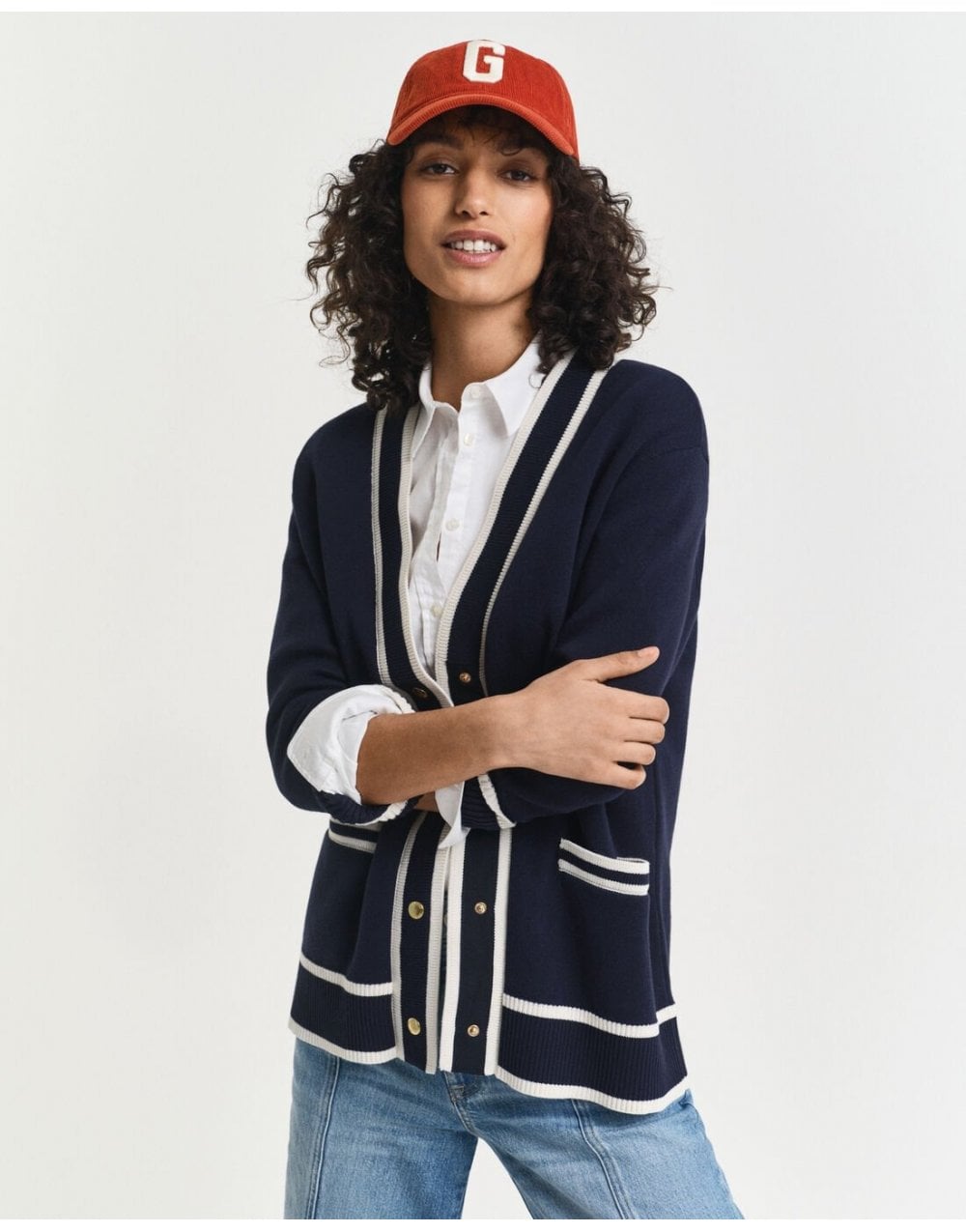 Young Ideas/Henmores - Contrast Knit Cardigan - 433 Evening Blue - S