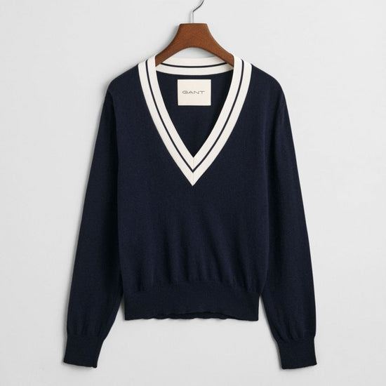 Young Ideas/Henmores - Contrast V - Neck Jumper - 433 Evening Blue - S