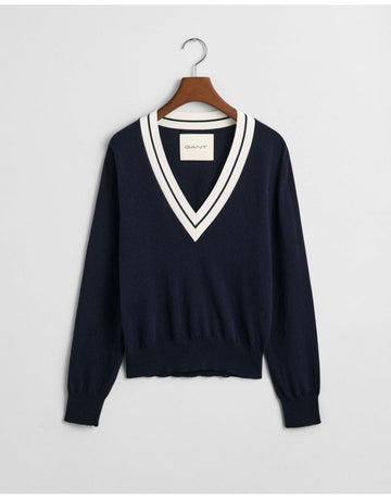 Young Ideas/Henmores - Contrast V - Neck Jumper - 433 Evening Blue - S