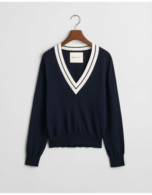 Young Ideas/Henmores - Contrast V - Neck Jumper - 433 Evening Blue - S