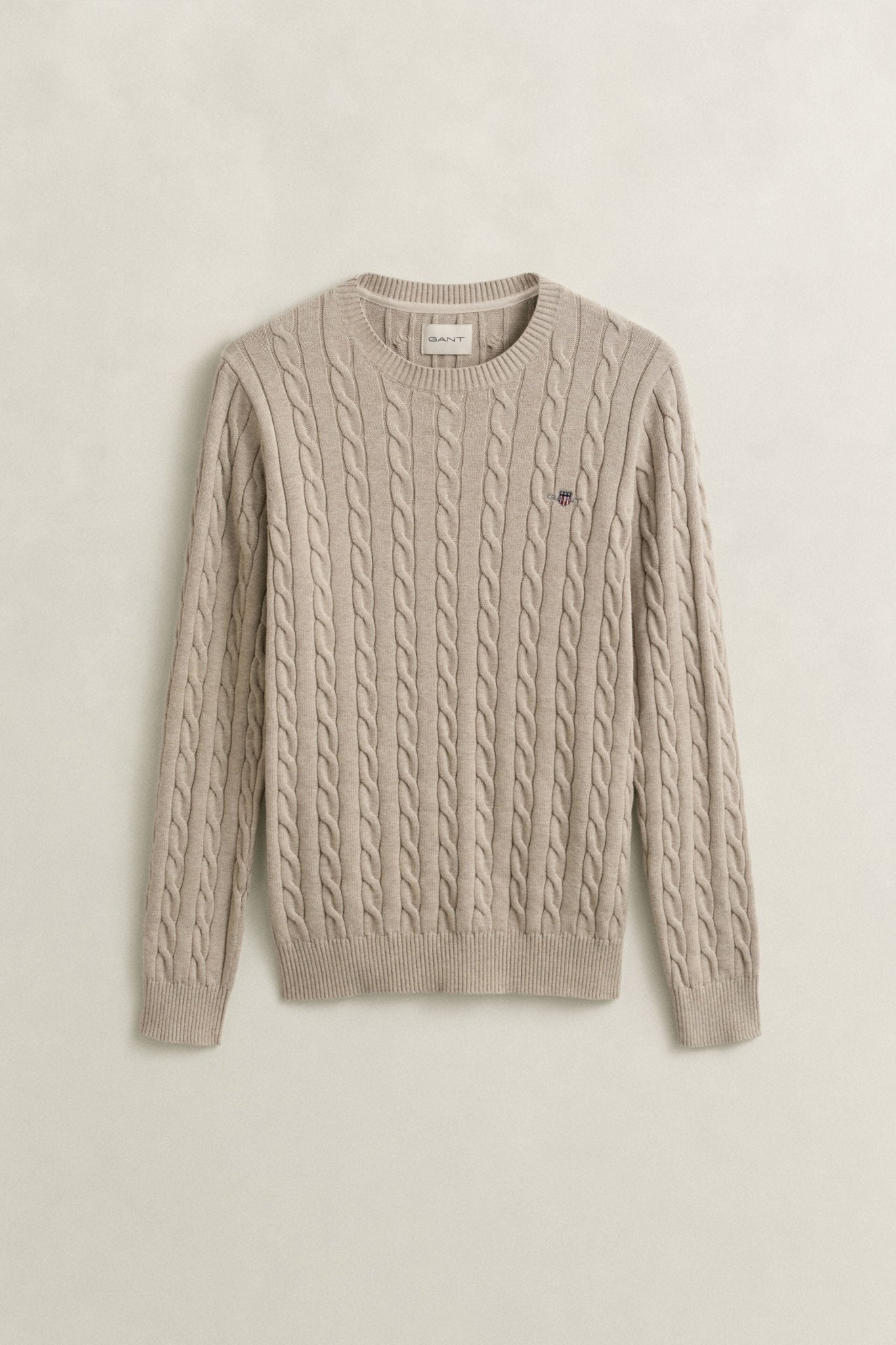 Young Ideas & Henmores - Cotton Cable Crew Neck Jumper - 296 Khaki Melange - M