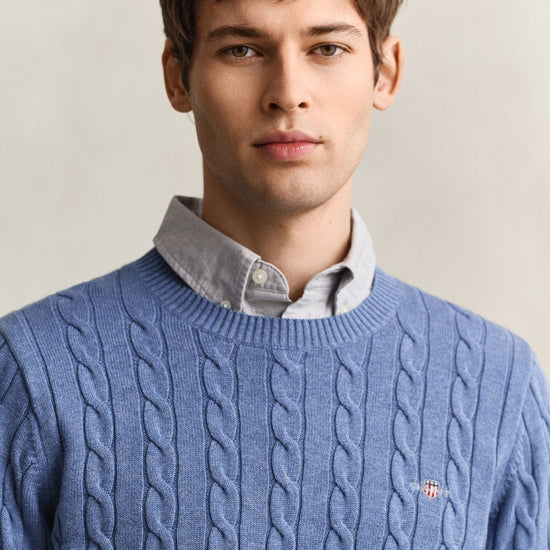 Young Ideas & Henmores - Cotton Cable Crew Neck Jumper - 296 Khaki Melange - M
