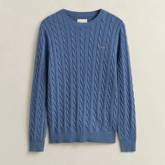 Young Ideas & Henmores - Cotton Cable Crew Neck Jumper - 906 Denim Blue Melange - M