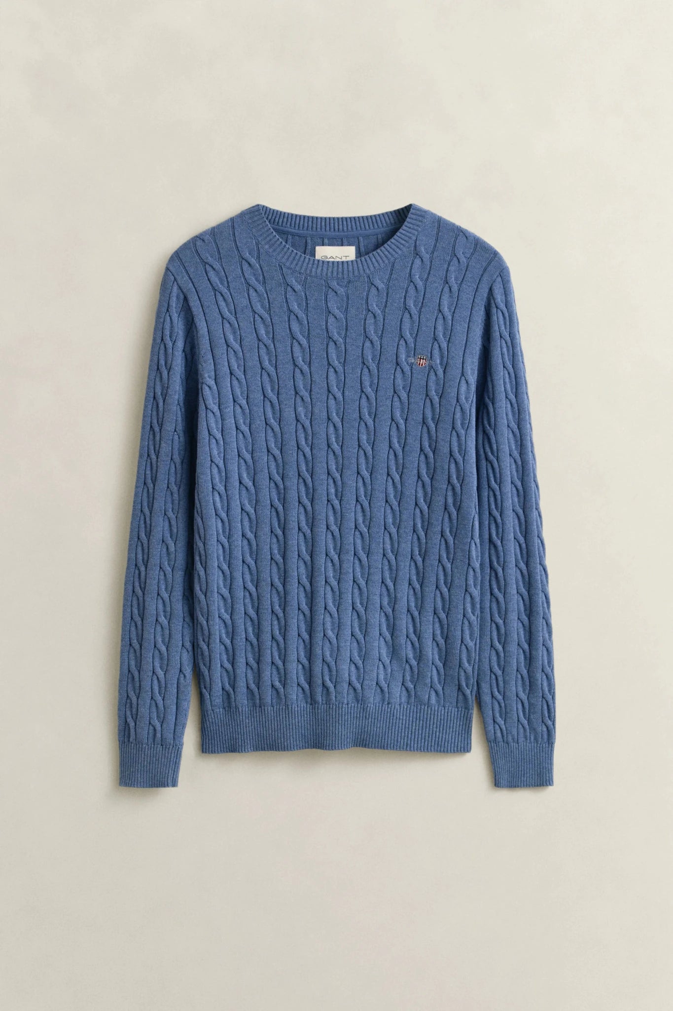 Young Ideas & Henmores - Cotton Cable Crew Neck Jumper - 906 Denim Blue Melange - M