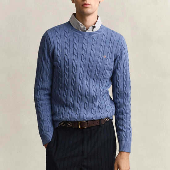 Young Ideas & Henmores - Cotton Cable Crew Neck Jumper - 296 Khaki Melange - M
