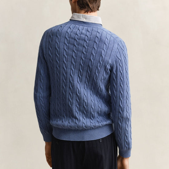 Young Ideas & Henmores - Cotton Cable Crew Neck Jumper - 296 Khaki Melange - M