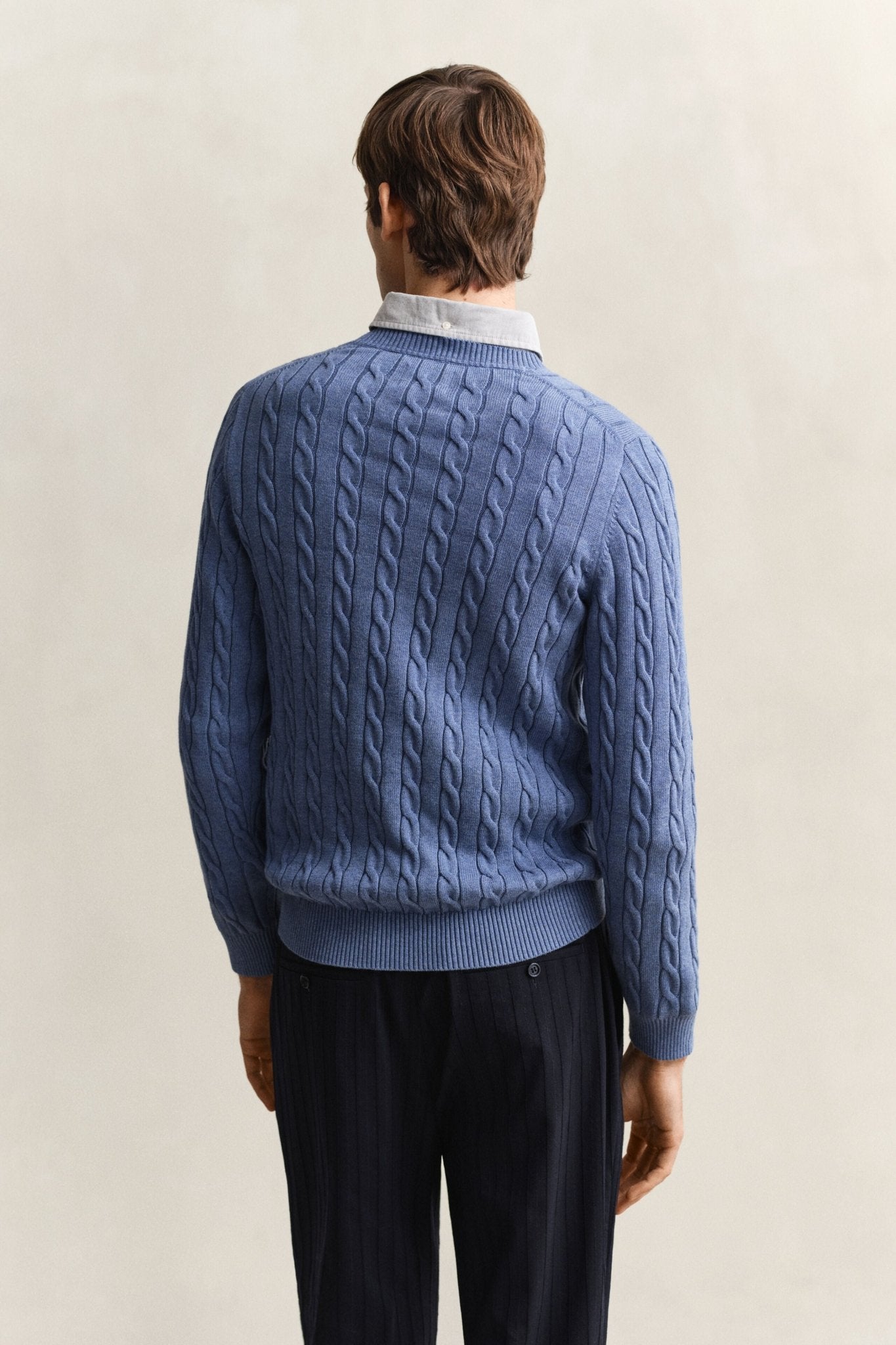 Young Ideas & Henmores - Cotton Cable Crew Neck Jumper - 296 Khaki Melange - M