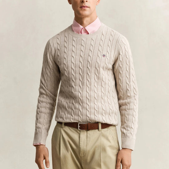Young Ideas & Henmores - Cotton Cable Crew Neck Jumper - 906 Denim Blue Melange - M