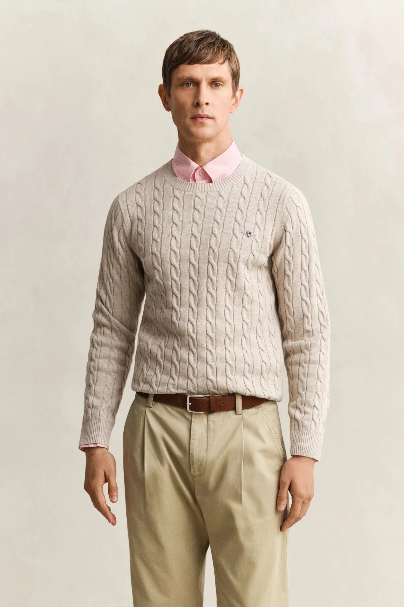 Young Ideas & Henmores - Cotton Cable Crew Neck Jumper - 906 Denim Blue Melange - M