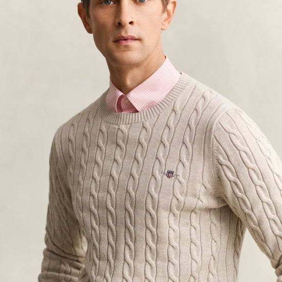 Young Ideas & Henmores - Cotton Cable Crew Neck Jumper - 906 Denim Blue Melange - M