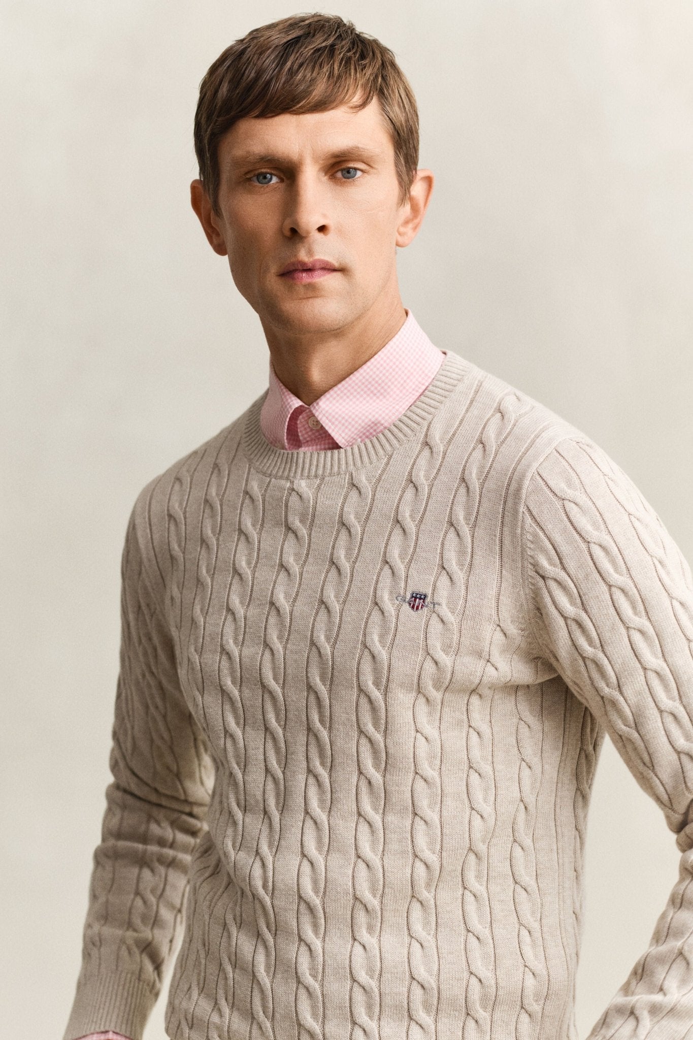 Young Ideas & Henmores - Cotton Cable Crew Neck Jumper - 906 Denim Blue Melange - M