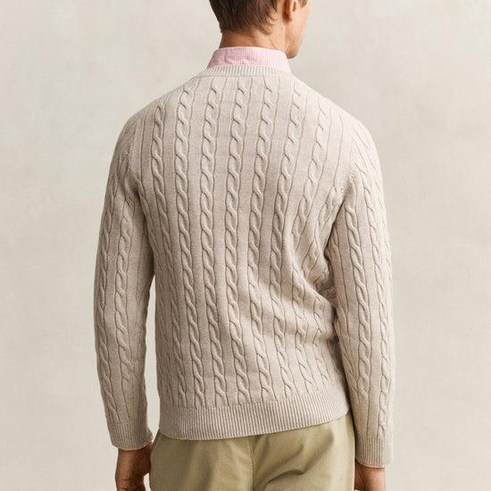 Young Ideas & Henmores - Cotton Cable Crew Neck Jumper - 906 Denim Blue Melange - M
