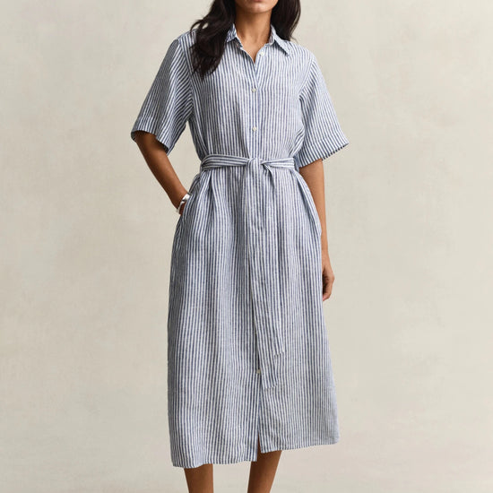 Young Ideas & Henmores - Cotton Pleated SS Shirt Dress - 433 Evening Blue - 8