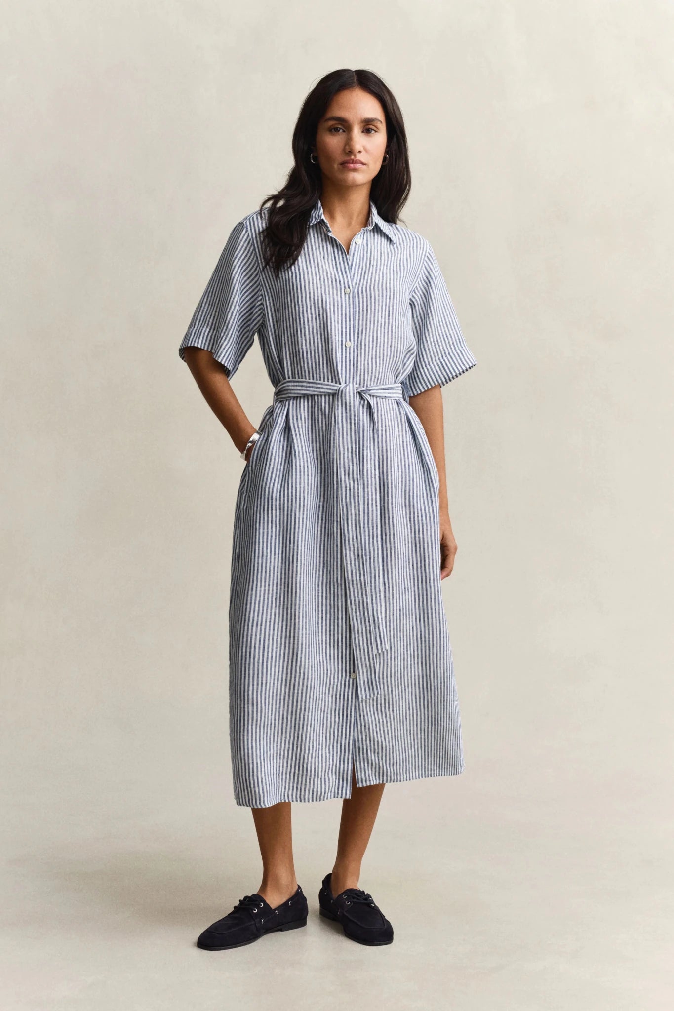 Young Ideas & Henmores - Cotton Pleated SS Shirt Dress - 433 Evening Blue - 8