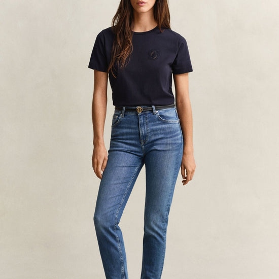 Young Ideas & Henmores - Cropped Slim Stretch Jeans - 972 Mid Blue Broken In - 26