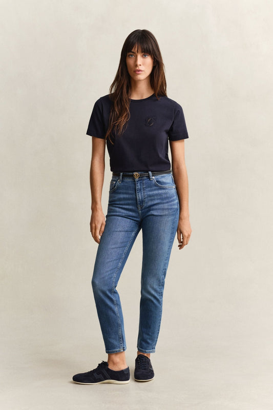 Young Ideas & Henmores - Cropped Slim Stretch Jeans - 972 Mid Blue Broken In - 26