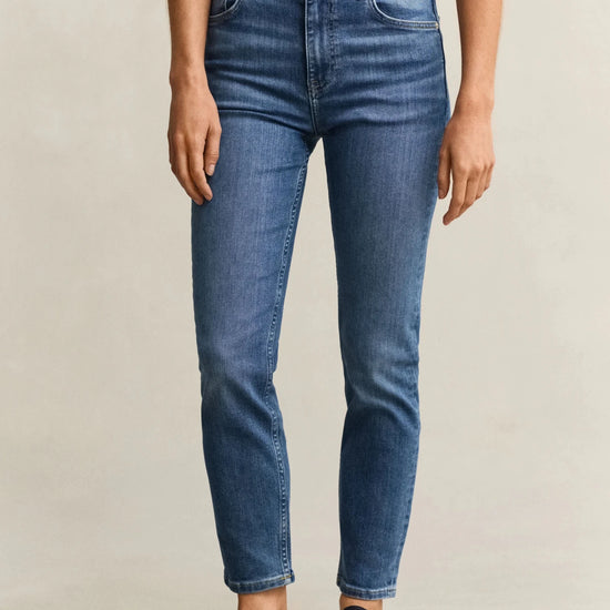 Young Ideas & Henmores - Cropped Slim Stretch Jeans - 972 Mid Blue Broken In - 26