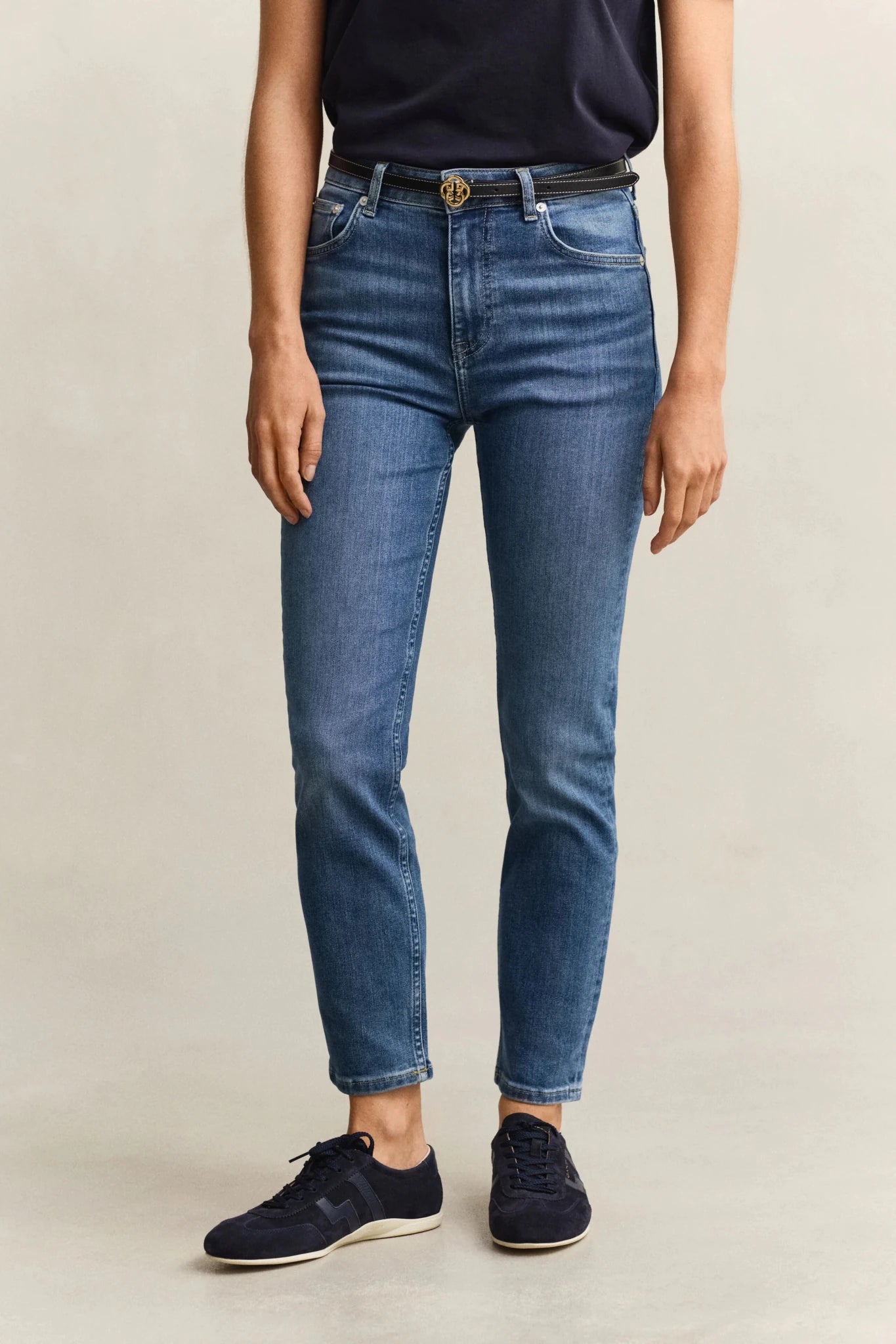 Young Ideas & Henmores - Cropped Slim Stretch Jeans - 972 Mid Blue Broken In - 26