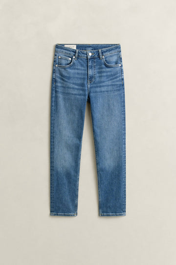 Young Ideas & Henmores - Cropped Slim Stretch Jeans - 972 Mid Blue Broken In - 26