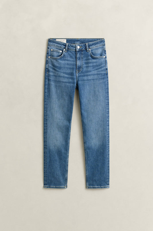 Young Ideas & Henmores - Cropped Slim Stretch Jeans - 972 Mid Blue Broken In - 26