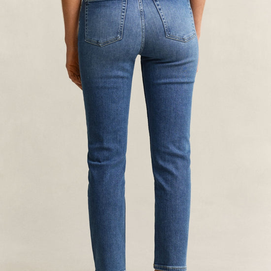 Young Ideas & Henmores - Cropped Slim Stretch Jeans - 972 Mid Blue Broken In - 26